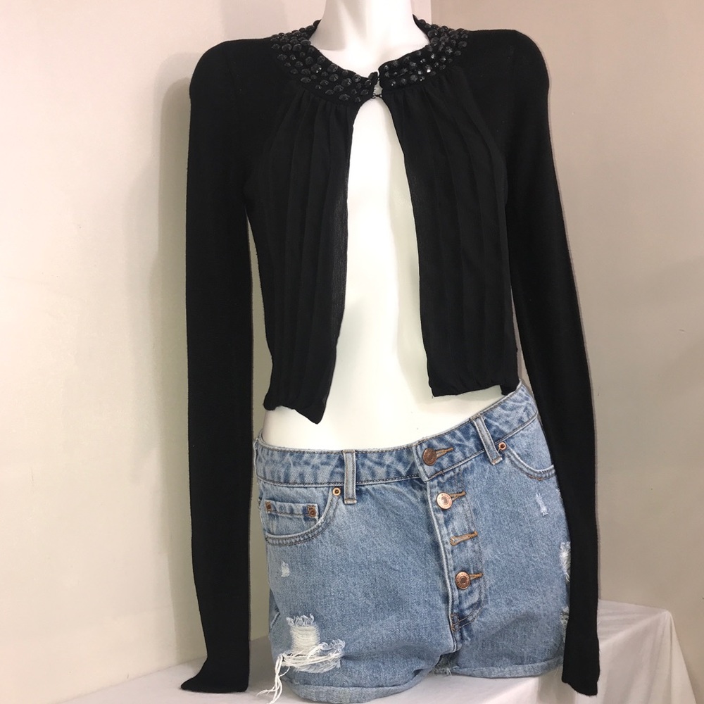 Esprit Black Bejewelled Black Rayon Crop Cardigan